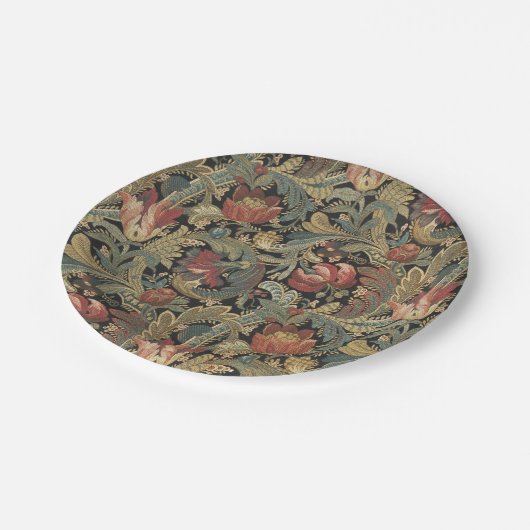 リッチフローラタペストリーブロケードアンティーククラシック ペーパープレート (アングル)