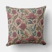 リッチフローラマルーンティール（緑がかった色）ヴィンテージパターンデザイン クッション (裏面)