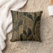 リッチブラウンおよび金ゴールドアールデコパターン クッション (ブランケット)