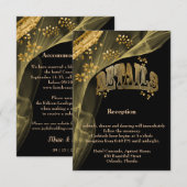 リッチブラックゴールドグリッター＆ゴールドヴェイルウェディング エンクロージャーカード (正面/裏面)