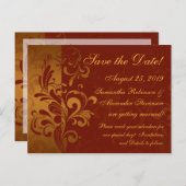 リッチブリックレッド/金ゴールド逆旋回日付の保存 案内ポストカード (正面/裏面)