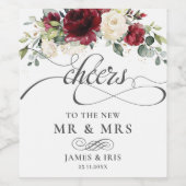 リッチブルガンディレッドアイボリーホワイトフローラ ワインラベル (シングルラベル)