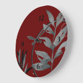 リッチブルゴンディ&グレー芸術的ウォーターカラー植物学 ラージ壁時計 (傾斜)