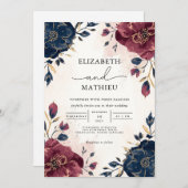 リッチブルゴーニュ海軍植物学縁ど結婚フローラ 招待状 (正面/裏面)