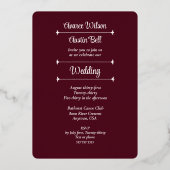 リッチブルゴーニュ無地のーカラーバラゴールドフォイル結婚ズ 箔招待状 (裏面)