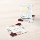 リッチブルゴーニュ赤面ピンクフローラ結婚式の引き出物 スクエアペーパーコースター (インサイチュ)