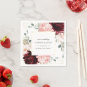 リッチブルゴーニュ赤面ピンク結婚フローラズスクエア スタンダードカクテルナプキン (インサイチュ)