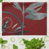 リッチブルゴーニュ&グレー芸術的ウォーター葉カラーカラー キッチンタオル (折り畳み)