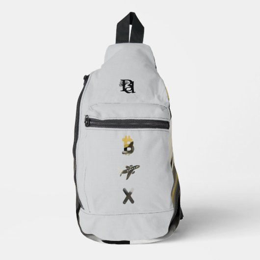 リッチホワイトスリングバッグトレンド抽象芸術アートブラック金ゴールド スリングバッグ (正面)