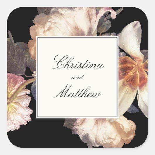 リッチムーディフローラ結婚式の引き出物シール(名前あり) スクエアシール (正面)