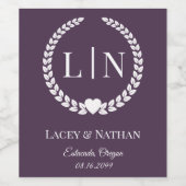 リッチモダンワインパープルモノグラムイニシャル ワインラベル (シングルラベル)