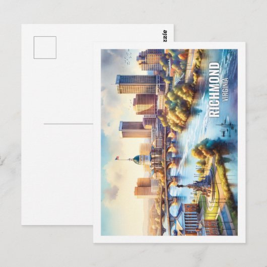 リッチモンドバージニアUSA有名なプレイスウォーターカラー ポストカード (正面/裏面)
