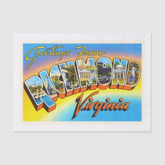 リッチモンドヴァージニアVAの古いヴィンテージ旅行郵便はがき 薄葉紙 (正面)