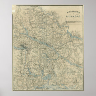 リッチモンド・バージニア地域のヴィンテージの地図（1864年） ポスター