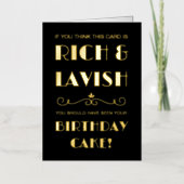 リッチラおもしろいビッシュお誕生日ケーキヴィンテージタイポグラフィ 箔グリーティングカード (正面)