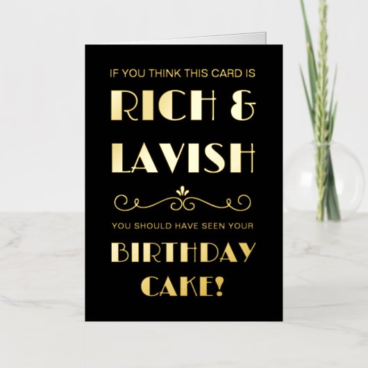 リッチラおもしろいビッシュお誕生日ケーキヴィンテージタイポグラフィ 箔グリーティングカード (正面)