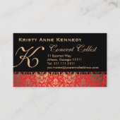 リッチレッドエレガント金ゴールドとブラックダマスククラシカル 名刺 (正面)