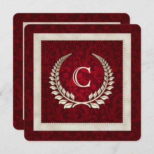 リッチレッドダマスコアンドパール結婚式招待状 招待状 (正面/裏面)