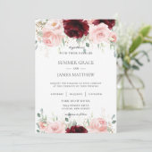 リッチレッドバーガンディーブラッシュピンクローズフラルウェディング 招待状 (スタンド正面)