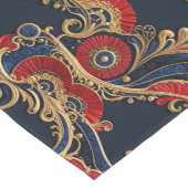 リッチレッド、ネイビー、金ゴールドフローラスクロール ショートテーブルランナー (コーナー)