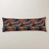 リッチレッド、ネイビー、金ゴールドフローラスクロール ボディピロー (裏面)