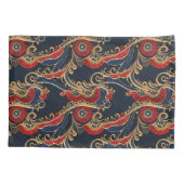 リッチレッド、ネイビー、金ゴールドフローラスクロール 枕カバー (裏面)