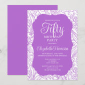 リッチ薄紫ホワイトフローラウーマン50thバースデーパーティー 招待状 (正面/裏面)