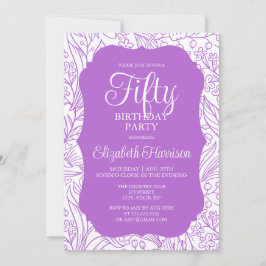 リッチ薄紫ホワイトフローラウーマン50thバースデーパーティー 招待状