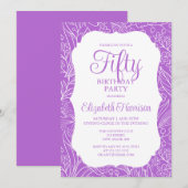 リッチ薄紫ホワイトフローラウーマン50thバースデーパーティー 招待状 (正面/裏面)