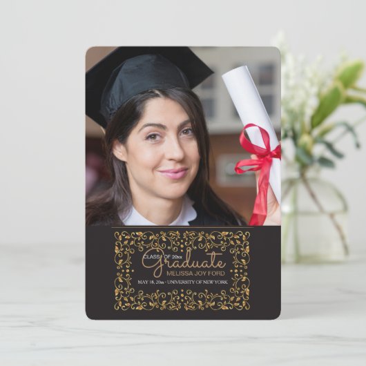 リッチ金ゴールドフレーム写真卒業のお知らせ 案内状 (スタンド正面)