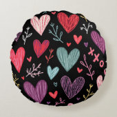 リッチ黒よくはしゃぐ手引きハート円枕 ラウンドクッション (正面)