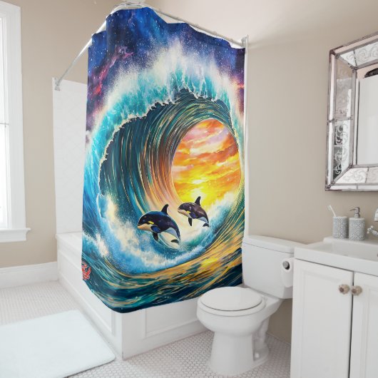 リッチAMeNギルによる波胴デザインの中のオルカス シャワーカーテン (インサイチュ)