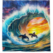 リッチAMeNギルによる波胴デザインの中のオルカス シャワーカーテン (正面)