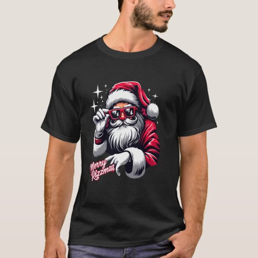 リッツマメリースおもしろいクリスマスリザサンタクロースホール Tシャツ (正面)
