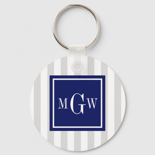 リットグレーホワイトストライプネイビースクエア3モノグラム キーホルダー (正面)