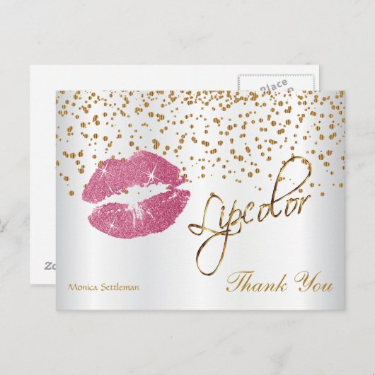 リップカラーかわいらしピンクリップ – ありがとうございます ポストカード (正面/裏面)