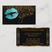 リップカラーと金ゴールド紙吹雪かわいらしとティール(緑がかった色)リップ 名刺 (正面/裏面)