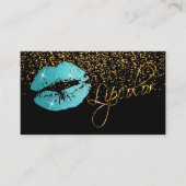 リップカラーと金ゴールド紙吹雪かわいらしとティール（緑がかった色）リップ 名刺 (正面)