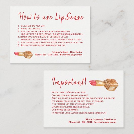 リップカラーディストリビューターのアプリケーション命令 名刺 (正面/裏面)