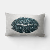 リップグリッターグレーティール（緑がかった色）ブラックメイクアップキススカイ ランバークッション (裏面)