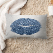 リップグリッターグレーパステルデニムメイクアップキスシルバー ランバークッション (ブランケット)