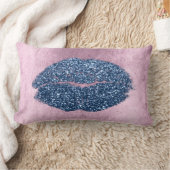 リップグリッターピンクグランジーデニムメイクアップキスシルバー ランバークッション (ブランケット)