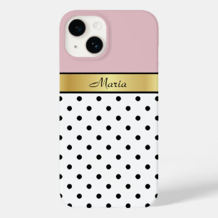 リップグロスピンク、ホワイトブラック水玉模様、金ゴールド名 Case-Mate iPhone 14ケース