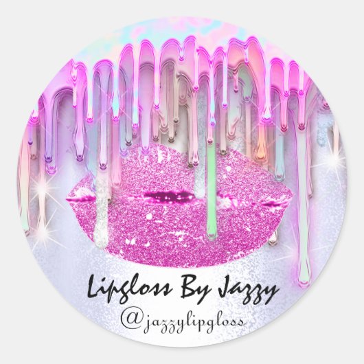 リップグロスメイクアップドリップパッキングピンクのドリップブルー ラウンドシール (正面)