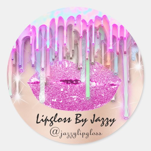リップグロスメイクアップドリップパッキングピンクドリップ ラウンドシール (正面)