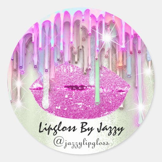 リップグロスメイクアップドリップパッキングピンクミントグリーン ラウンドシール (正面)