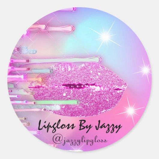 リップグロスメイクアップドリップパッケージガーリーピンク ラウンドシール (正面)