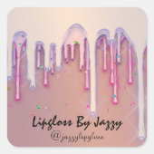 リップグロスメイクアップピンクのローズドリップスのお願い スクエアシール (正面)