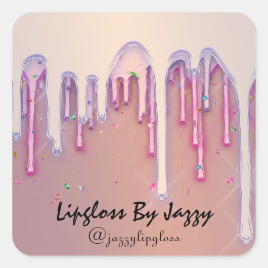 リップグロスメイクアップピンクのローズドリップスのお願い スクエアシール (正面)