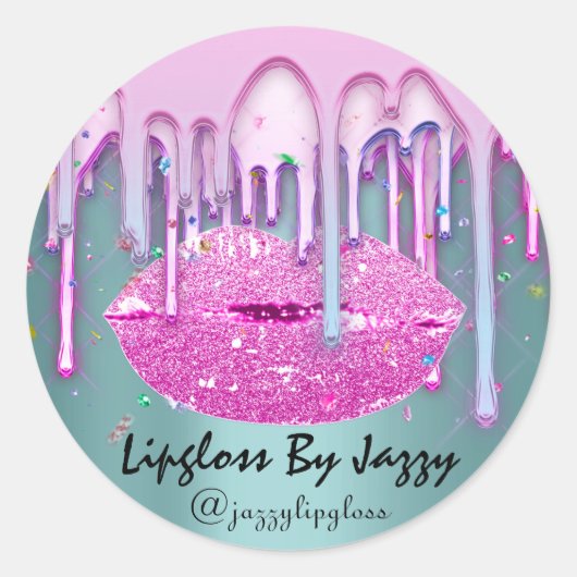 リップグロスメイクアップピンクグリーンドリップ包装 ラウンドシール (正面)